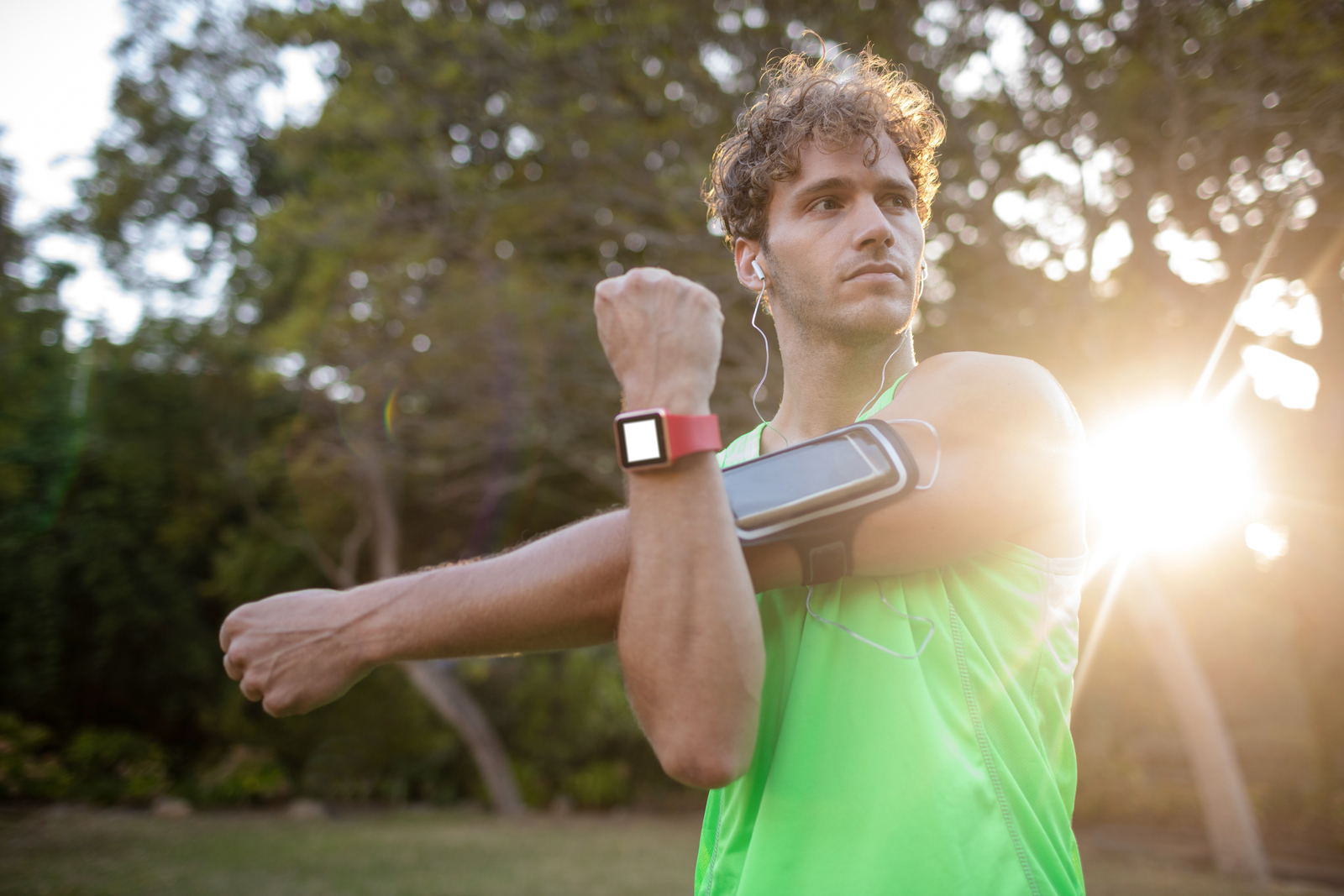 cell phone exercise holder, man exercising